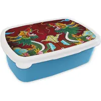 MuchoWow Broodtrommel Blauw - Lunchbox - Brooddoos - Deur met draken - 18x12x6 cm - Kinderen - Jongen