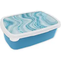 MuchoWow Broodtrommel Blauw - Lunchbox - Brooddoos - Marmer - Blauw - Patronen - 18x12x6 cm - Kinderen - Jongen