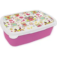 MuchoWow Broodtrommel Roze - Lunchbox - Brooddoos - Patronen - Uil - Dieren - 18x12x6 cm - Kinderen - Meisje