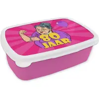 MuchoWow Broodtrommel Roze - Lunchbox - Brooddoos - Verjaardag - Vrouw - 80 Jaar - 18x12x6 cm - Kinderen - Meisje