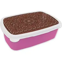 MuchoWow Broodtrommel Roze - Lunchbox - Brooddoos - Perzisch Tapijt - Kleed - Mandala - 18x12x6 cm - Kinderen - Meisje