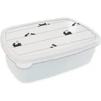 MuchoWow Broodtrommel Wit - Lunchbox - Brooddoos - Kat - Patronen - Muis - Jongens - Meisjes - Kinderen - Kind - 18x12x6 cm - Volwassenen