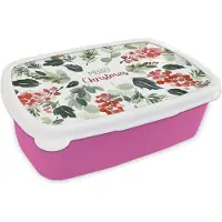 MuchoWow Broodtrommel Roze - Lunchbox - Brooddoos - Kerst - Quote - Waterverf - 18x12x6 cm - Kinderen - Meisje