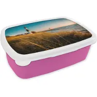 MuchoWow Broodtrommel Roze - Lunchbox - Brooddoos - Vuurtoren - Zee - Amerika - 18x12x6 cm - Kinderen - Meisje
