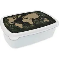 MuchoWow Broodtrommel Wit - Lunchbox - Brooddoos - Wereldkaart - Bruin - Planten - 18x12x6 cm - Volwassenen