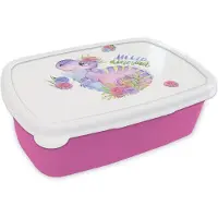 MuchoWow Broodtrommel Roze - Lunchbox - Brooddoos - Dinosaurus - Kinderkamer - Waterverf - Meisjes - Kinderen - Roze - 18x12x6 cm - Kinderen - Meisje