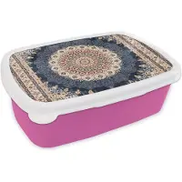 MuchoWow Broodtrommel Roze - Lunchbox - Brooddoos - Perzisch Tapijt - Vloerkleed - Mandala - 18x12x6 cm - Kinderen - Meisje