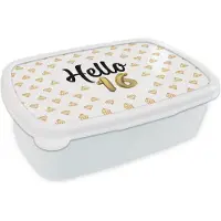 MuchoWow Broodtrommel Wit - Lunchbox - Brooddoos - Goud - 16 jaar - Decoratie - 18x12x6 cm - Volwassenen