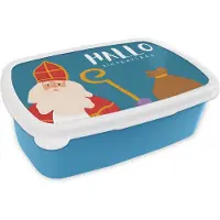 MuchoWow Broodtrommel Blauw - Lunchbox - Brooddoos - Sinterklaas - Quotes - Sint - Hallo Sinterklaas - Tekst - Kinderen - Jongens - Meisjes - Kind - 18x12x6 cm - Kinderen - Jongen