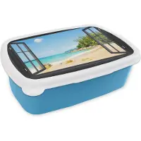 MuchoWow Broodtrommel Blauw - Lunchbox - Brooddoos - Doorkijk - Strand - Zwart - 18x12x6 cm - Kinderen - Jongen