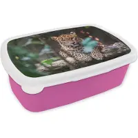 MuchoWow Broodtrommel Roze - Lunchbox - Brooddoos - Panter - Jungle - Dieren - 18x12x6 cm - Kinderen - Meisje