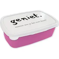 MuchoWow Broodtrommel Roze - Lunchbox - Brooddoos - Spreuken - Quotes - Geniet waarom zou je dat niet doen - 18x12x6 cm - Kinderen - Meisje
