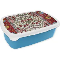 MuchoWow Broodtrommel Blauw - Lunchbox - Brooddoos - Perzisch Tapijt - Vloerkleed - Patronen - Kleuren - 18x12x6 cm - Kinderen - Jongen