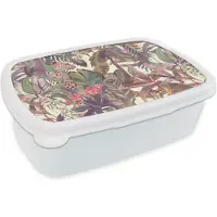 MuchoWow Broodtrommel Wit - Lunchbox - Brooddoos - Jungle - Panter - Patronen - 18x12x6 cm - Volwassenen