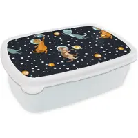 MuchoWow Broodtrommel Wit - Lunchbox - Brooddoos - Planeten - Hond - Patroon - 18x12x6 cm - Volwassenen