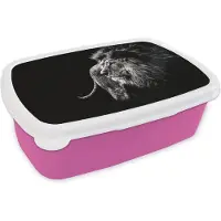 MuchoWow Broodtrommel Roze - Lunchbox - Brooddoos - Wilde dieren - Zwart - Wit - Portret - 18x12x6 cm - Kinderen - Meisje