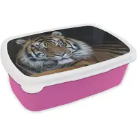 MuchoWow Broodtrommel Roze - Lunchbox - Brooddoos - Tijger - Grot - Natuur - 18x12x6 cm - Kinderen - Meisje