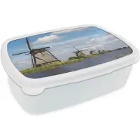 MuchoWow Broodtrommel Wit - Lunchbox - Brooddoos - Molen - Holland - Water - 18x12x6 cm - Volwassenen