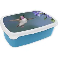 MuchoWow Broodtrommel Blauw - Lunchbox - Brooddoos - Kolibrie - Bloem - Blauw - 18x12x6 cm - Kinderen - Jongen