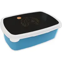 MuchoWow Broodtrommel Blauw - Lunchbox - Brooddoos - Vrouw - Maan - Line art - Black and gold - 18x12x6 cm - Kinderen - Jongen