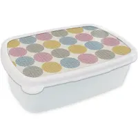MuchoWow Broodtrommel Wit - Lunchbox - Brooddoos - Stippen - Lijn - Patroon - 18x12x6 cm - Volwassenen