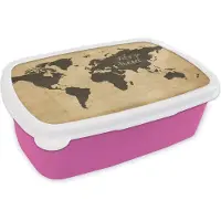 MuchoWow Broodtrommel Roze - Lunchbox - Brooddoos - Wereldkaart - Vintage - Quote - 18x12x6 cm - Kinderen - Meisje