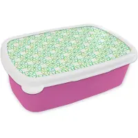 MuchoWow Broodtrommel Roze - Lunchbox - Brooddoos - Groen - Sterren - Patronen - Cirkel - 18x12x6 cm - Kinderen - Meisje