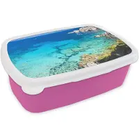 MuchoWow Broodtrommel Roze - Lunchbox - Brooddoos - Een uitzicht over Capo Testa - 18x12x6 cm - Kinderen - Meisje