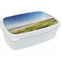 MuchoWow Broodtrommel Wit - Lunchbox - Brooddoos - Strand - Duin - Groen - 18x12x6 cm - Volwassenen
