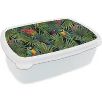 MuchoWow Broodtrommel Wit - Lunchbox - Brooddoos - Papegaai - Jungle - Patronen - 18x12x6 cm - Volwassenen