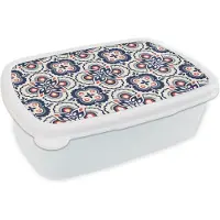MuchoWow Broodtrommel Wit - Lunchbox Bloemen - Retro - Design - Brooddoos 18x12x6 cm - Brood lunch box - Broodtrommels voor kinderen en volwassenen