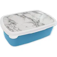 MuchoWow Broodtrommel Blauw - Lunchbox - Brooddoos - Marmer - Patroon - Lijn - 18x12x6 cm - Kinderen - Jongen