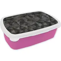 MuchoWow Broodtrommel Roze - Lunchbox - Brooddoos - Zwart - Mozaïek - Abstract - Patroon - 18x12x6 cm - Kinderen - Meisje