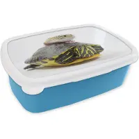 MuchoWow Broodtrommel Blauw - Lunchbox - Brooddoos - Gekko op een schildpad - 18x12x6 cm - Kinderen - Jongen