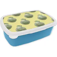 MuchoWow Broodtrommel Blauw - Lunchbox - Brooddoos - Appels - Groen - Patronen - 18x12x6 cm - Kinderen - Jongen