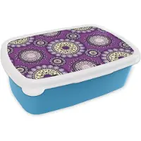 MuchoWow Broodtrommel Blauw - Lunchbox - Brooddoos - Meisjes - Bloemen - Paars - Patronen - Girl - Kids - Kinderen - 18x12x6 cm - Kinderen - Jongen