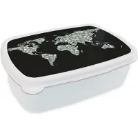 MuchoWow Broodtrommel Wit - Lunchbox - Brooddoos - Wereldkaart - Bladeren - Natuur - 18x12x6 cm - Volwassenen