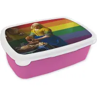 MuchoWow Broodtrommel Roze - Lunchbox - Brooddoos - Melkmeisje - Vermeer - Pride - 18x12x6 cm - Kinderen - Meisje