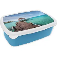 MuchoWow Broodtrommel Blauw - Lunchbox - Brooddoos - Zee - Pier - Bar - 18x12x6 cm - Kinderen - Jongen