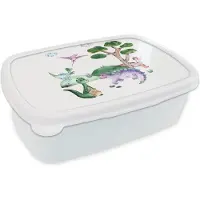 MuchoWow Broodtrommel Wit - Lunchbox - Brooddoos - Kinderkamer - Kleuren - Dinosaurus - Jongens - Meisjes - Kinderen - 18x12x6 cm - Volwassenen