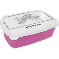 MuchoWow Broodtrommel Roze - Lunchbox - Brooddoos - Stadskaart – Zwart Wit - Kaart – Helmond – Nederland – Plattegrond - 18x12x6 cm - Kinderen - Meisje