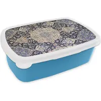 MuchoWow Broodtrommel Blauw - Lunchbox - Brooddoos - Perzisch Tapijt - Kleed - Mandala - Blauw - 18x12x6 cm - Kinderen - Jongen
