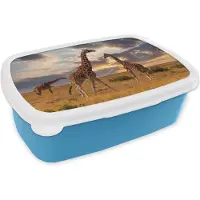 MuchoWow Broodtrommel Blauw - Lunchbox - Brooddoos - Giraffes - Zon - Afrika - 18x12x6 cm - Kinderen - Jongen