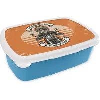 MuchoWow Broodtrommel Blauw - Lunchbox - Brooddoos - Motor - Skelet - Indiaan - Retro - 18x12x6 cm - Kinderen - Jongen