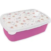 MuchoWow Broodtrommel Roze - Lunchbox - Brooddoos - Basketbal - Patronen - Schapen - 18x12x6 cm - Kinderen - Meisje