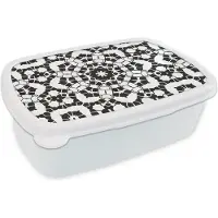 MuchoWow Broodtrommel Wit - Lunchbox - Brooddoos - Mandala - Zwart Wit - Patronen - 18x12x6 cm - Volwassenen