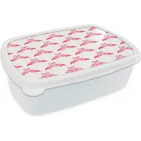 MuchoWow Broodtrommel Wit - Lunchbox - Brooddoos - Flamingo - Patronen - Roze - Jungle - 18x12x6 cm - Volwassenen