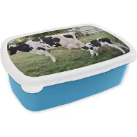 MuchoWow Broodtrommel Blauw - Lunchbox - Brooddoos - Koe - Kalf - Boerderij - 18x12x6 cm - Kinderen - Jongen