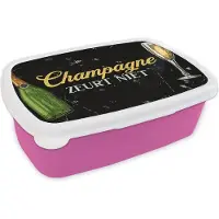 MuchoWow Broodtrommel Roze - Lunchbox - Brooddoos - Champagne - Vintage - Zwart - 18x12x6 cm - Kinderen - Meisje