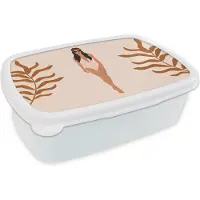 MuchoWow Broodtrommel Wit - Lunchbox - Brooddoos - Zomer - Badpak - Bladeren - Pastel - 18x12x6 cm - Volwassenen